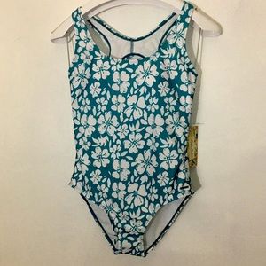 Della Bella green and white floral one piece swimsuit